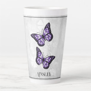 Papillon pourpre Floral Latte Mug personnalisé
