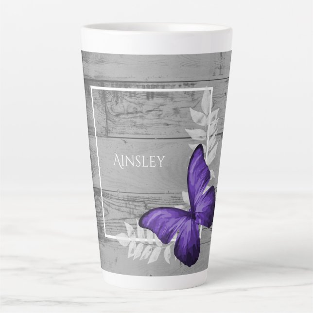 Papillon pourpre Russe Latte Mug personnalisée (Devant)