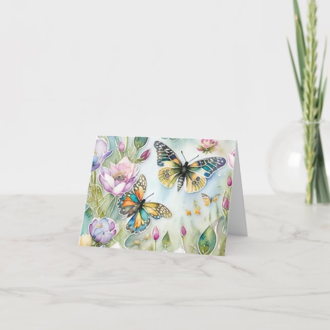 Papillon & Prairie de Fleurs Sauvages Carte Pliée (Devant)
