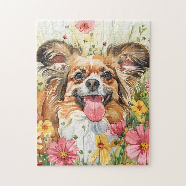 Papillon Puzzle – Art du chien à l'aquarelle (Vertical)