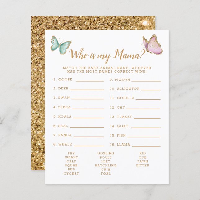 Papillon qui est mon jeu de Baby shower maman (Devant / Derrière)