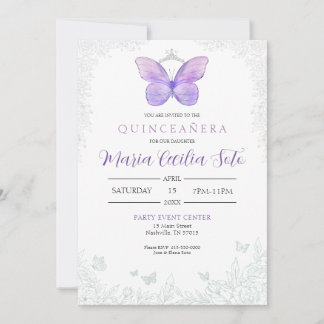 Papillon Quinceañera Invitation d'anniversaire