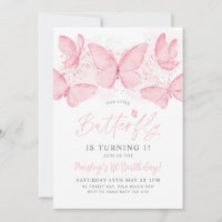 Papillon rose 1er anniversaire Invitation bébé fil