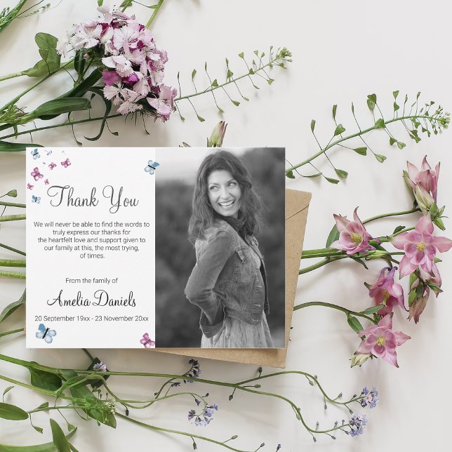 Papillon rose bleu photo en mémoire Carte de remer (Créateur téléchargé)