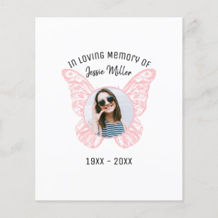 Papillon rose   Budget Photo Memorial Invitation