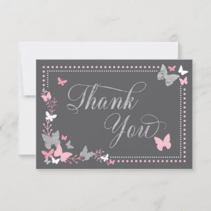 Papillon, rose, Carte de remerciements Faux