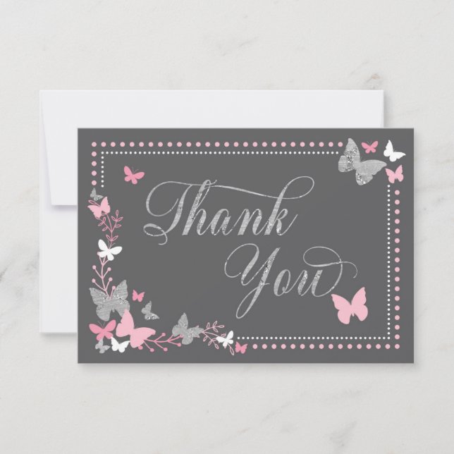 Papillon, rose, Carte de remerciements Faux (Devant)