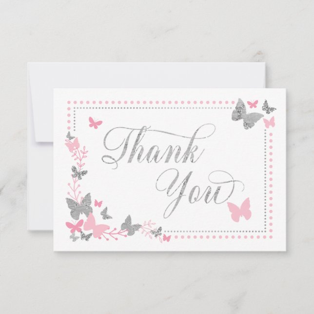 Papillon, rose, Carte de remerciements Faux (Devant)