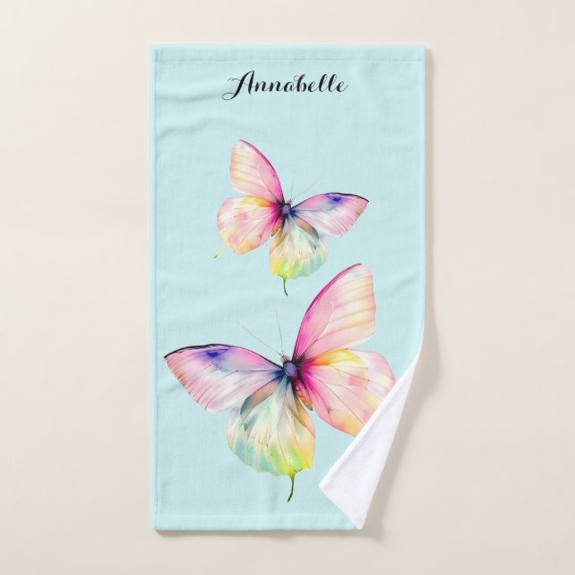 Papillon rose délicat dans les couleurs pastel arc (Serviette à main)
