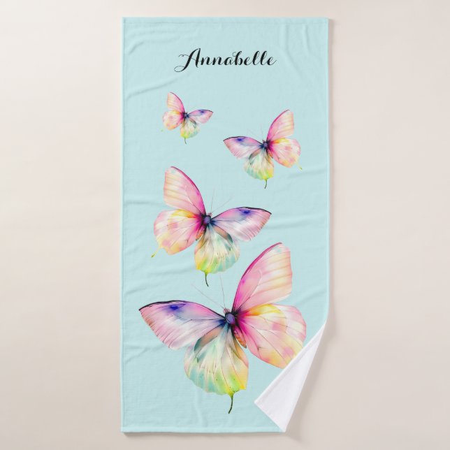 Papillon rose délicat dans les couleurs pastel arc (Serviette de bain)