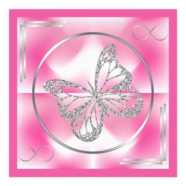 Papillon rose et argent et signe d'infini | Photo (Devant)