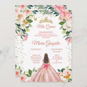 Papillon rose et or blanc Mis Quince Invitation