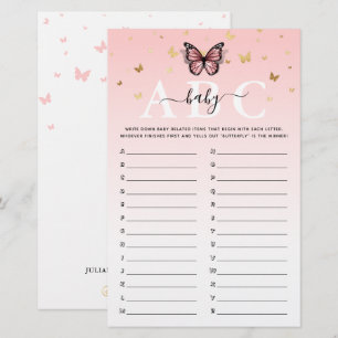 Papillon rose et or Jeu de Baby shower ABC