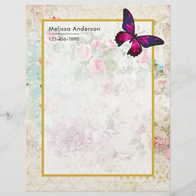 Papillon rose et Roses Vintages de Shabby (Devant)