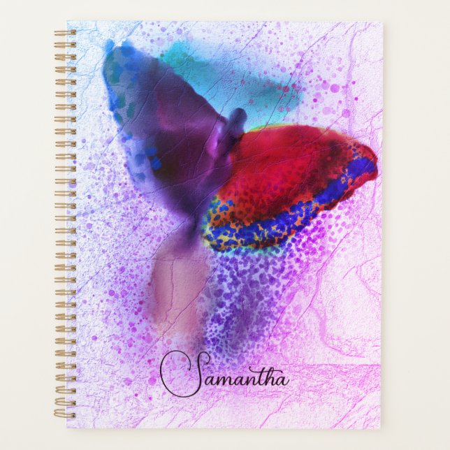 Papillon Rose et Violet Ombré Photo Monogrammée (Devant)