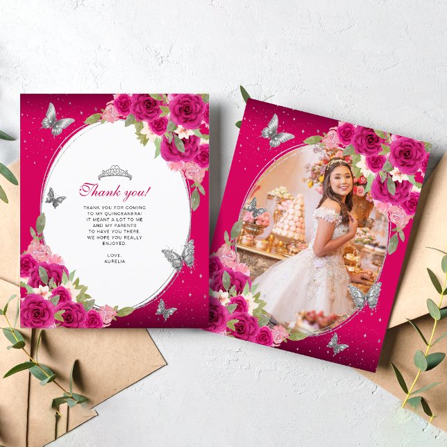 Papillon rose floral en argent Quinceañera Photo (Créateur téléchargé)