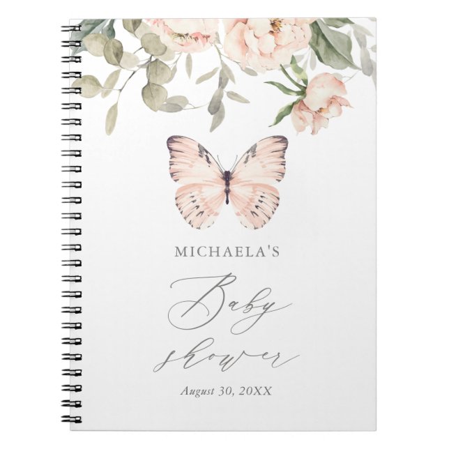Papillon rose floral Girl Baby shower livre d'or (Devant)