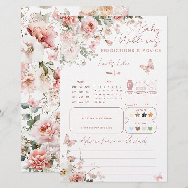 Papillon rose floral jeu de prédiction bébé (Devant / Derrière)