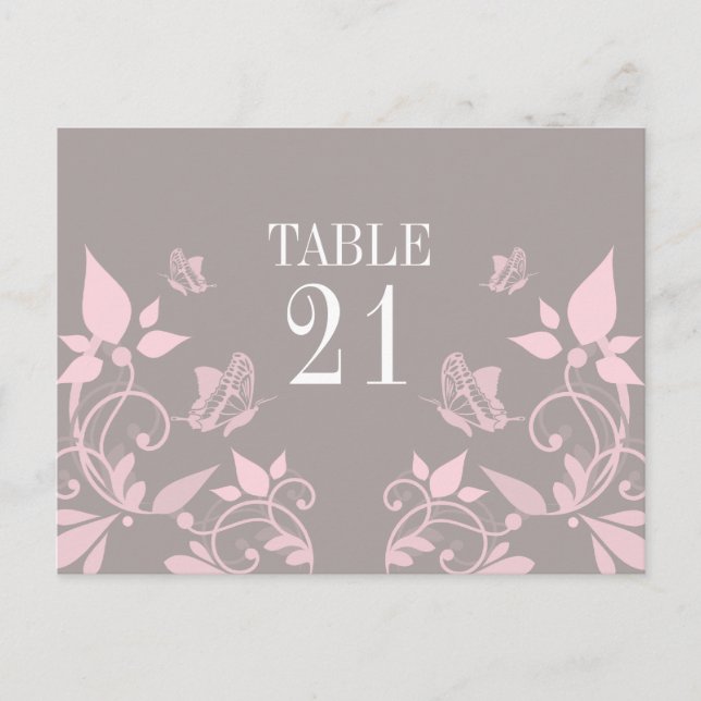 Papillon rose Floral Numéro de table Carte postale (Devant)