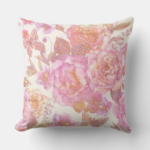 Papillon rose Floral Vintage Coussin