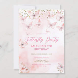 Papillon rose Invitation d'anniversaire fille