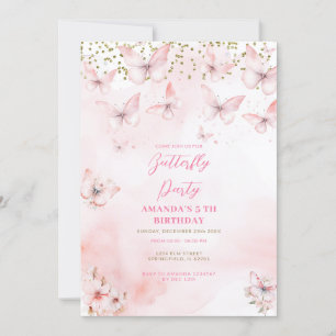 Papillon rose Invitation d'anniversaire fille
