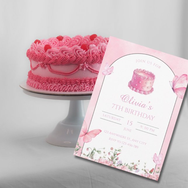 Papillon Rose & Invitation d'Anniversaire Florale (Créateur téléchargé)