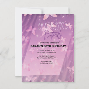 Papillon rose Invitation d'anniversaire, Papillon