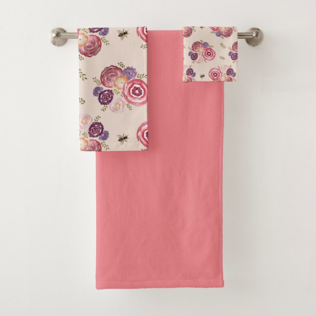 Papillon rose Jardin Bee Peinture Serviette de bai (En situation)