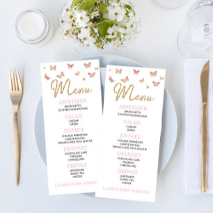 Papillon rose Menu plat Baby shower à thème