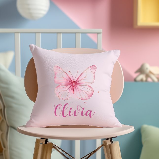 Papillon rose mignon Personnalisé Filles Coussin (Créateur téléchargé)
