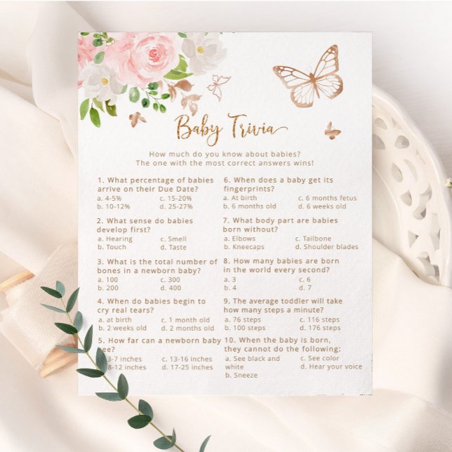 Papillon rose pâle Bébé trivia baby shower jeu (Créateur téléchargé)