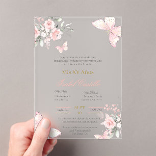 Papillon rose pâle Quinceanera invitation