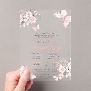 Papillon rose pâle Quinceanera invitation