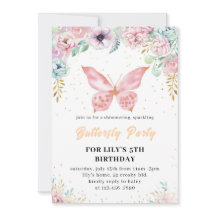 Papillon rose parties scintillant invitation Anniv