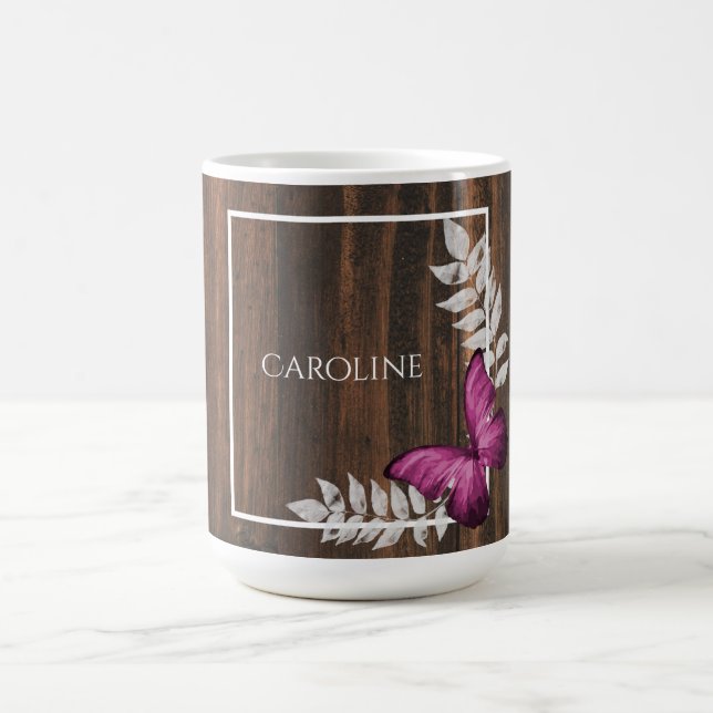 Papillon rose rustique Mug de café personnalisé (Centre)