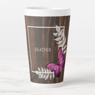 Papillon rose rustique Mug Latte personnalisée