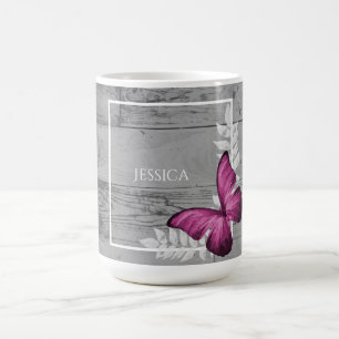 Papillon rose Rustique Personnalisé Café Mug