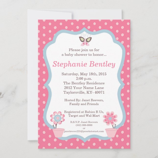 Papillon rose Taffy 5x7 Invitation (Devant)