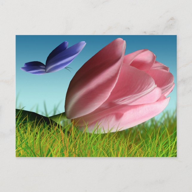 Papillon rose Tulipe pourpre Carte postale de prin (Devant)