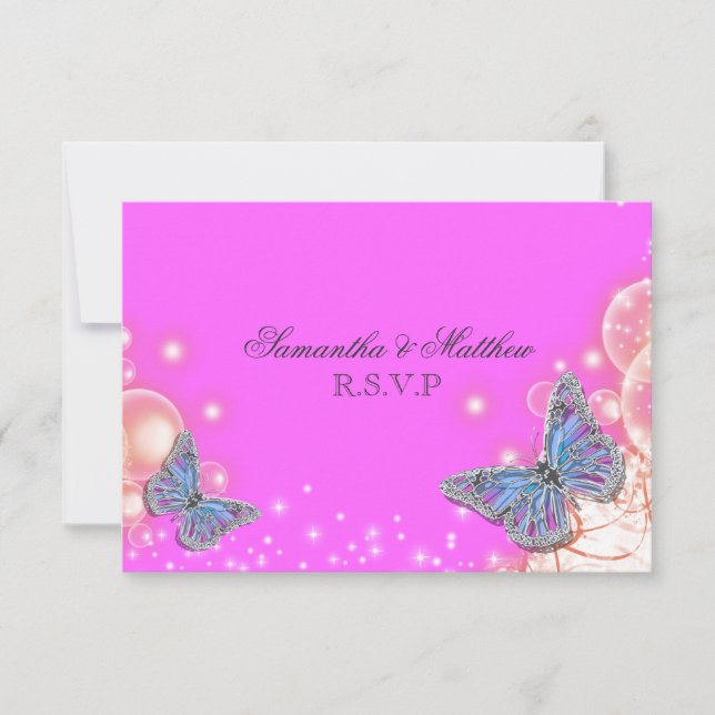 Papillon rose violet bleu mariage RSVP (Devant)