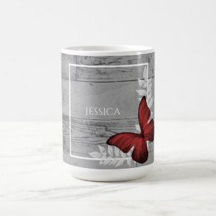 Papillon rouge Rustique Personnalisé Café Mug