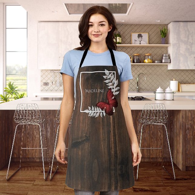 Papillon rouge rustique Tablier personnalisé (Rustic Red Butterfly Personalized Apron)