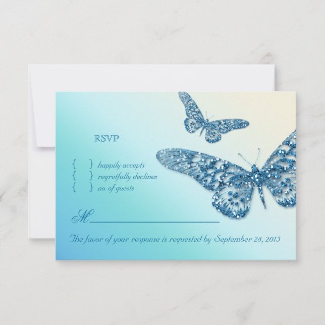 Papillon RSVP Mariage Carte de réponse bleu (Devant)