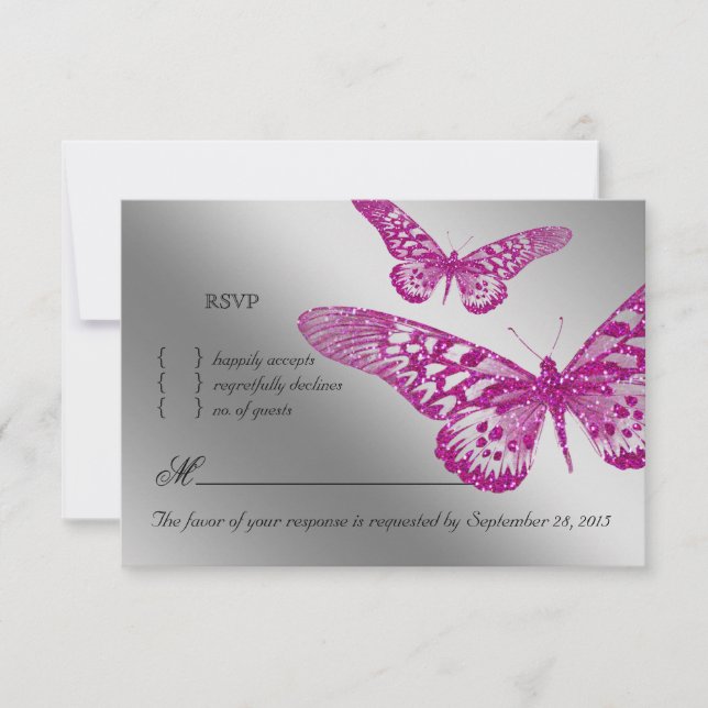 Papillon RSVP Mariage Répondre carte Parties scint (Devant)