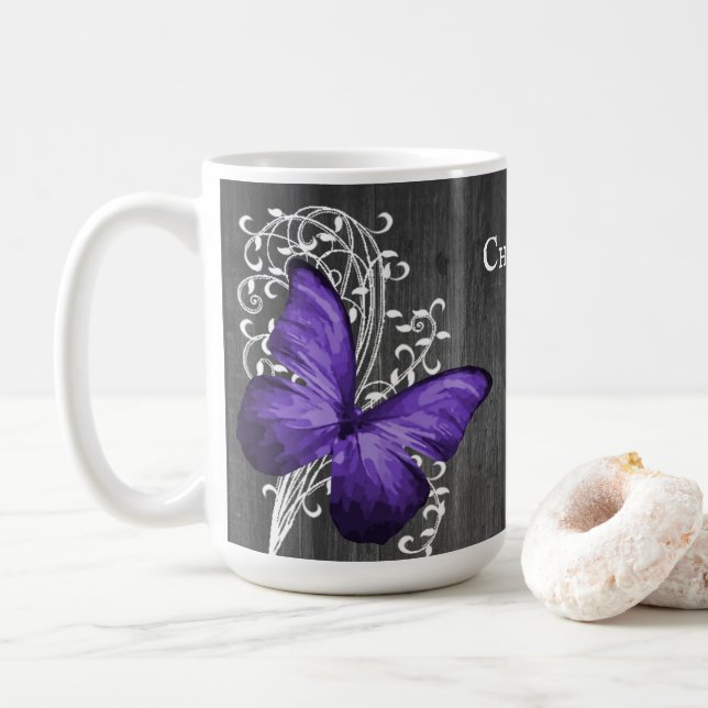 Papillon rustique pourpre Mug de café personnalisé (Avec donut)