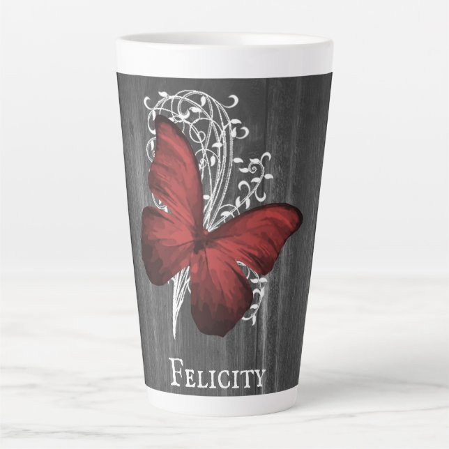 Papillon rustique rouge Mug latte personnalisée (Devant)