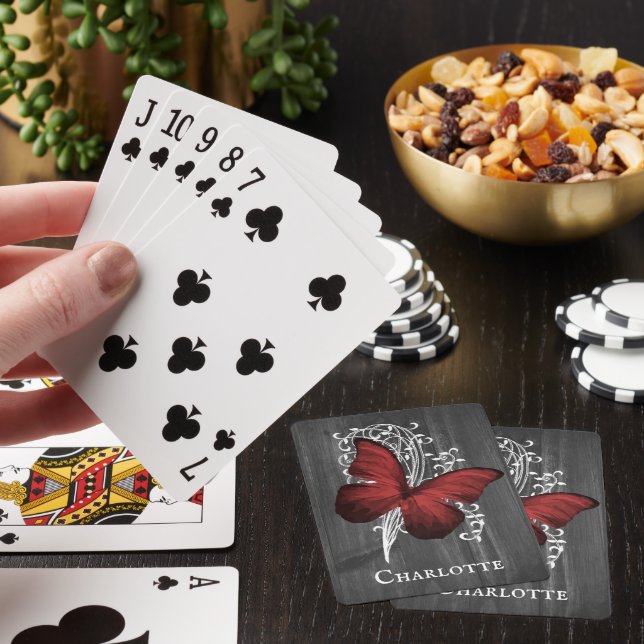 Papillon Rustique Rouge Personnalisé Cartes de Jeu (In Situ)
