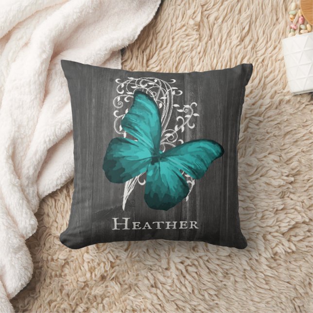 Papillon rustique turquoise oreiller à lancer pers (Couverture)