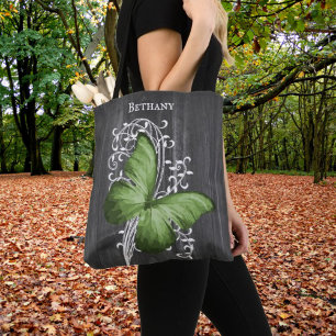 Papillon rustique vert Sac fourre-tout personnalis